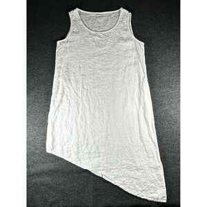 BRYN WALKER, White Asymmetric Tunic Dress, 100% Linen Sleeveless Minimalist